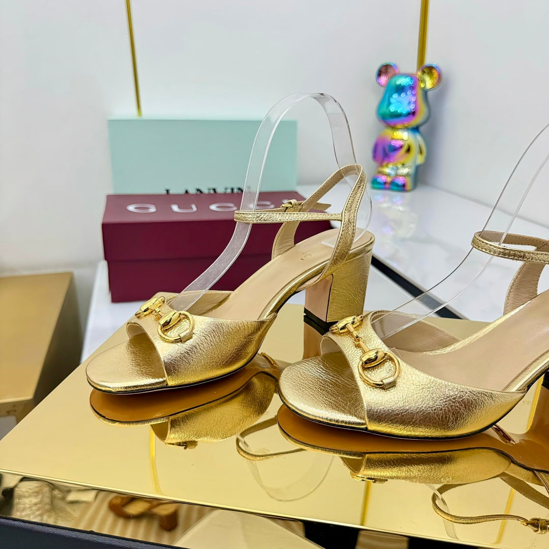 GG HEELED SANDALS 25S 65 MM IN GOLD LAMBSKIN WITH GOLD HARDWARE