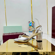 GG HEELED SANDALS 25S 65 MM IN SILVER LAMBSKIN WITH SILVER HARDWARE