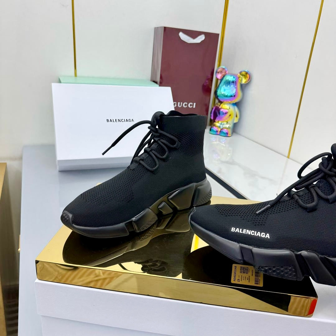 BALENCIAGA 25S SPEED 2.0 LACE-UP SNEAKERS IN BLACK KNITTED STYLE 3