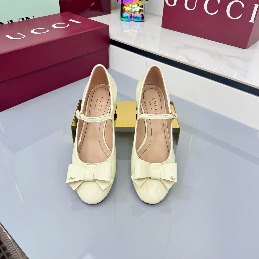 GG MARY JANE 25S IN LIGHT YELLOW LAMBSKIN WITH BOW