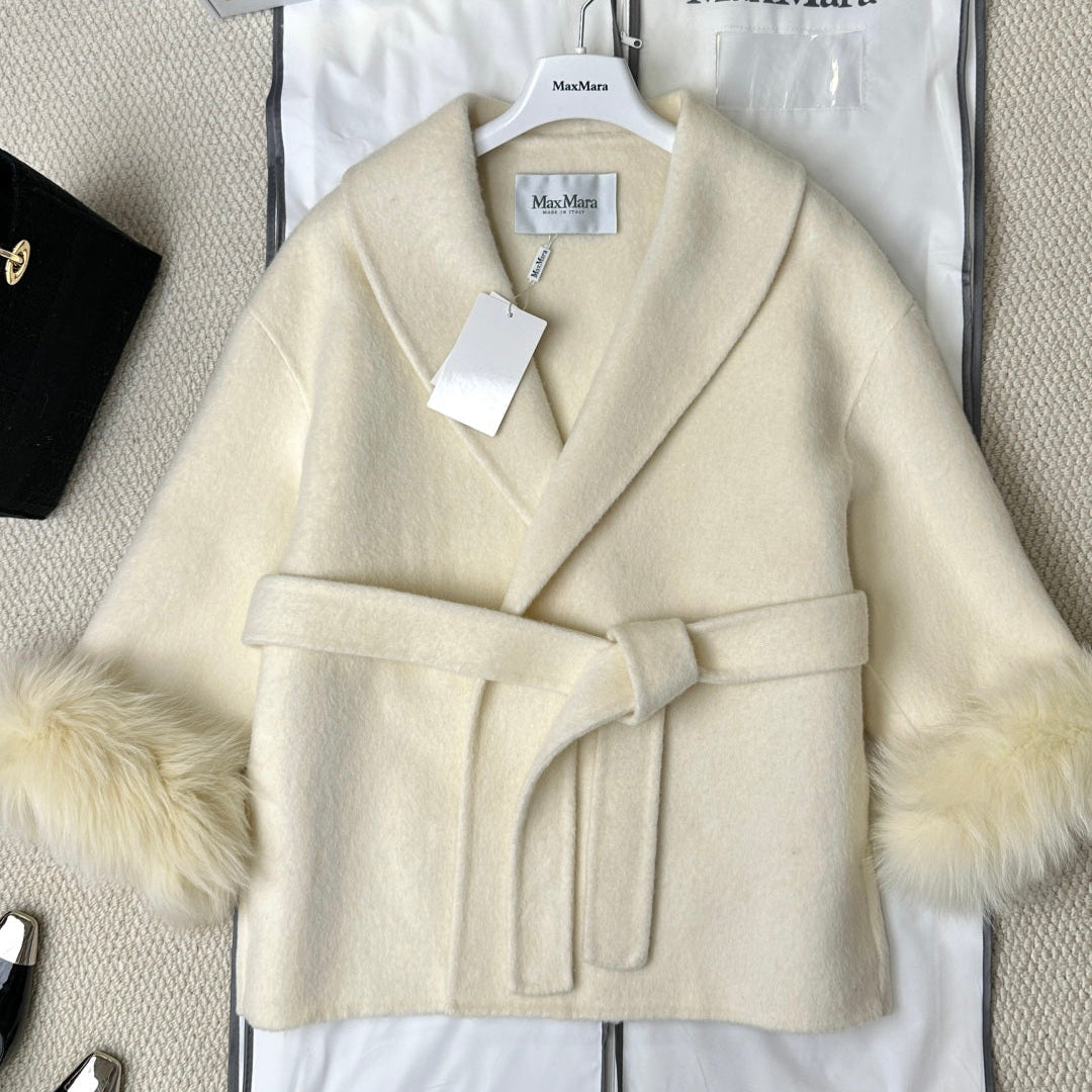 MAX MARA 25S CASHMERE COAT WITH FOX FUR TRIM 235