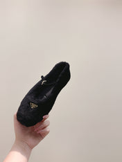 PRADA 25S MARY JANE BALLET FLATS IN BLACK FUR