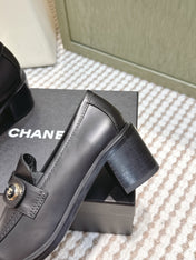 CHANEL 25S GODDESS MOCCASIN LOAFERS 65MM IN BLACK CALFSKIN GOLD HARDWARE
