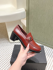 CHANEL 25S GODDESS MOCCASIN LOAFERS 65MM IN DARK RED CALFSKIN GOLD HARDWARE