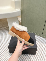 CHANEL 25S SHORT SUEDE BOOTS IN CARAMEL AND BLACK WITH SHEEPSKIN LINING