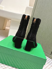 BOTTEGA VENETA 26S INTRECCIATO BOOTS 70 MM IN BLACK SUEDE