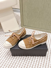 CHANEL 25S MOCCASINS IN BROWN AND LIGHT GREY SUEDE