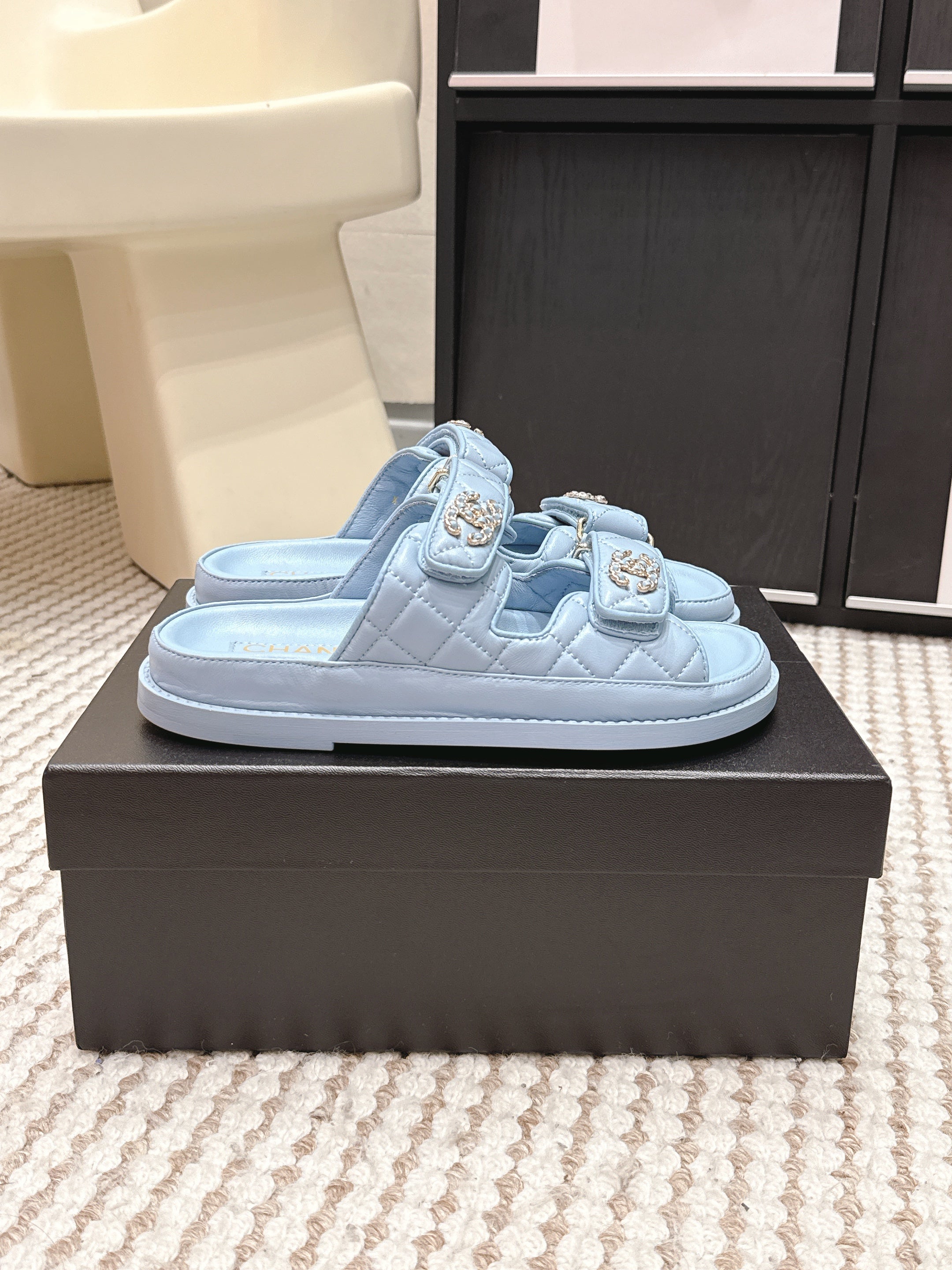 CHANEL 26S SANDALS IN LIGHT BLUE CALFSKIN
