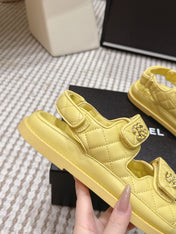 CHANEL 26S QUILTED DAD SANDALS IN YELLOW CALFSKIN