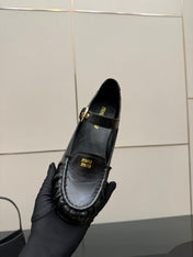 MIUMIU 25S LOAFERS WITH STRAP IN BLACK LAMBSKIN