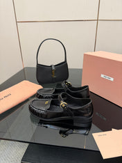 MIUMIU 25S LOAFERS WITH STRAP IN BLACK LAMBSKIN