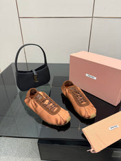 MIUMIU 25S SNEAKERS IN COCOA BROWN PLUME SATIN