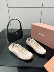 MIUMIU 25S SNEAKERS IN POWDER PINK PLUME SATIN