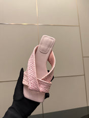 BOTTEGA VENETA 26S SANDALS IN LIGHT PINK CALFSKIN AND RAFFIA