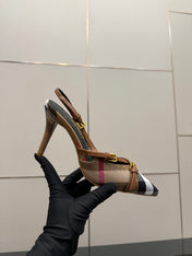BURBERRY 26S SLINGBACK HEELS 85 MM IN STRIPED COLOR COORDINATION FABRIC STYLE 11