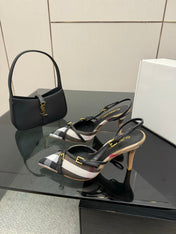 BURBERRY 26S SLINGBACK HEELS 85 MM IN STRIPED COLOR COORDINATION FABRIC STYLE 10