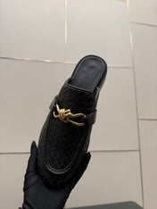 BOTTEGA VENETA 26S BACKLESS LOAFERS IN BLACK TECHNICAL WOVEN CALFSKIN