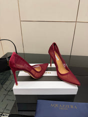 AQUAZZURA 26S OPTIC PUMPS 100 MM IN DARK RED PLEATED MESH & SATIN
