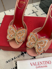 VALENTINO 26S BUTTERFLY HEEL SANDALS IN NUDE PINK CALFSKIN