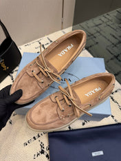 PRADA 26S LOAFERS IN BEIGE SUEDE WITH RUBBER SOLE