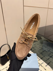 PRADA 26S LOAFERS IN BEIGE SUEDE WITH RUBBER SOLE