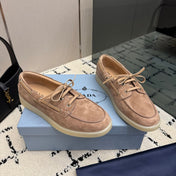 PRADA 26S LOAFERS IN BEIGE SUEDE WITH RUBBER SOLE
