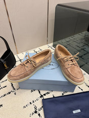 PRADA 26S LOAFERS IN BEIGE SUEDE WITH RUBBER SOLE