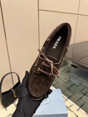 PRADA 26S LOAFERS IN DARK BROWN SUEDE WITH RUBBER SOLE