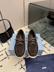 PRADA 26S LOAFERS IN DARK BROWN SUEDE WITH RUBBER SOLE