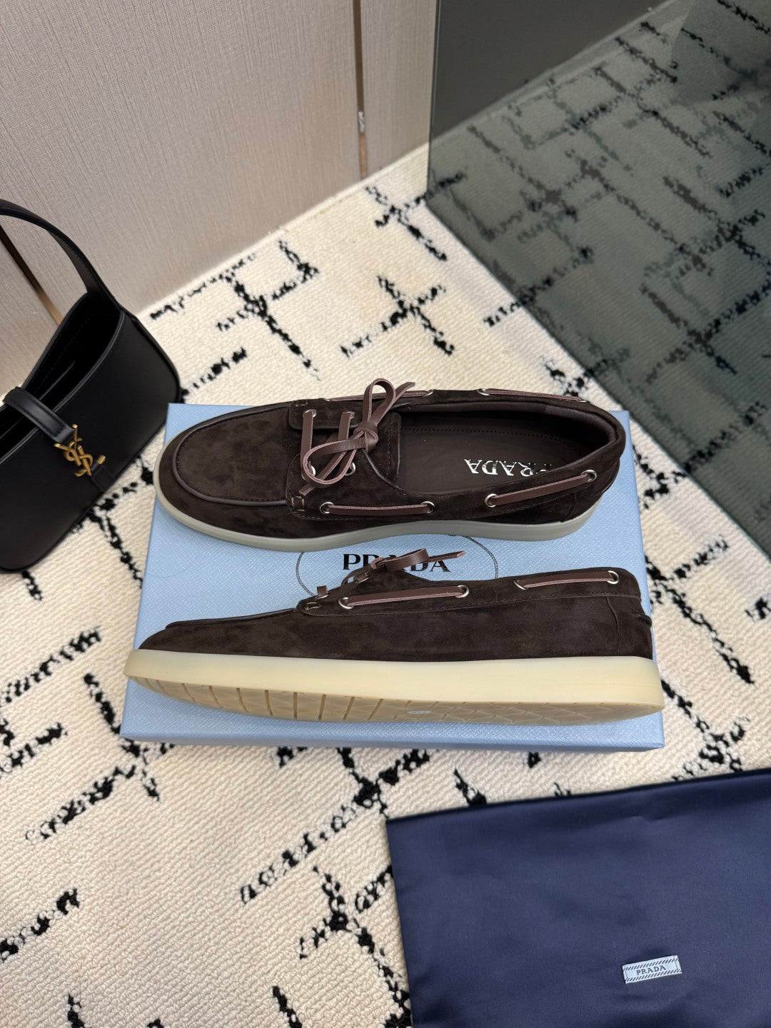 PRADA 26S LOAFERS IN DARK BROWN SUEDE WITH RUBBER SOLE