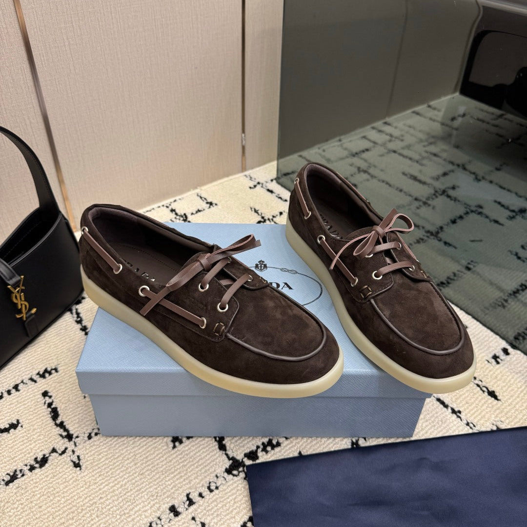 PRADA 26S LOAFERS IN DARK BROWN SUEDE WITH RUBBER SOLE