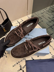 PRADA 26S LOAFERS IN DARK BROWN SUEDE WITH RUBBER SOLE