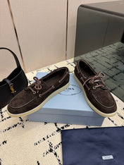 PRADA 26S LOAFERS IN DARK BROWN SUEDE WITH RUBBER SOLE