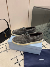 PRADA 26S LOAFERS IN SLATE GREY SUEDE WITH RUBBER SOLE