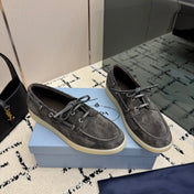 PRADA 26S LOAFERS IN SLATE GREY SUEDE WITH RUBBER SOLE