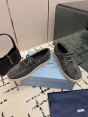 PRADA 26S LOAFERS IN SLATE GREY SUEDE WITH RUBBER SOLE