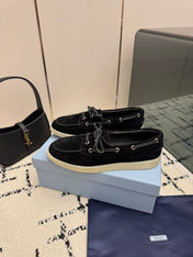 PRADA 26S LOAFERS IN BLACK SUEDE WITH RUBBER SOLE