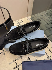 PRADA 26S LOAFERS IN BLACK SUEDE WITH RUBBER SOLE