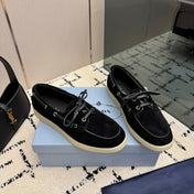 PRADA 26S LOAFERS IN BLACK SUEDE WITH RUBBER SOLE