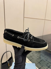 PRADA 26S LOAFERS IN BLACK SUEDE WITH RUBBER SOLE