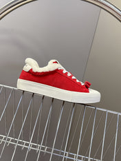 MIUMIU 25S SNEAKERS IN DARK RED SUEDE WITH SHEARLING