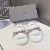 BALENCIAGA 25S SLIPPERS IN DUSTY PINK GRAY SUEDE AND WHITE WOOL