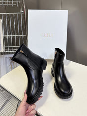 DIOR 25S D-MAJOR ANKLE BOOTS IN BLACK LAMBSKIN WITH GOLD HARDWARE