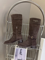 DIOR 25S BROWN HIGH BOOTS IN DARK BROWN SUEDE