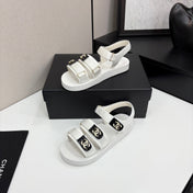 CC SANDAL 25S IN WHITE FABRIC WITH BLACK HARDWARE