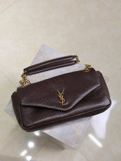 YSL 25S CALYPSO 30 IN DARK CHOCOLATE GRAINED CALFSKIN GOLD HARDWARE