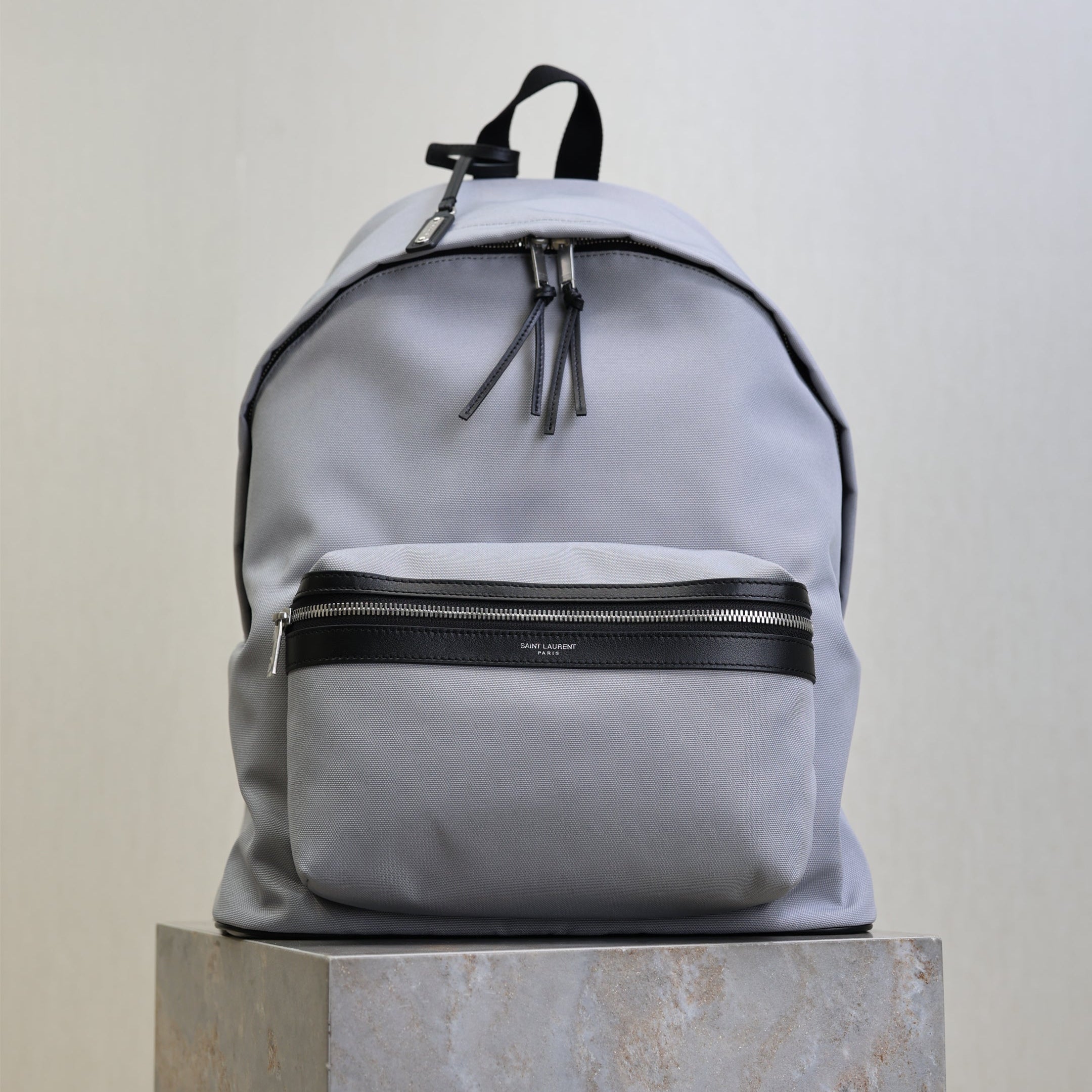 YSL 25S CITY BACKPACK 38 IN SLATE GRAY CANVAS AND CALFSKIN