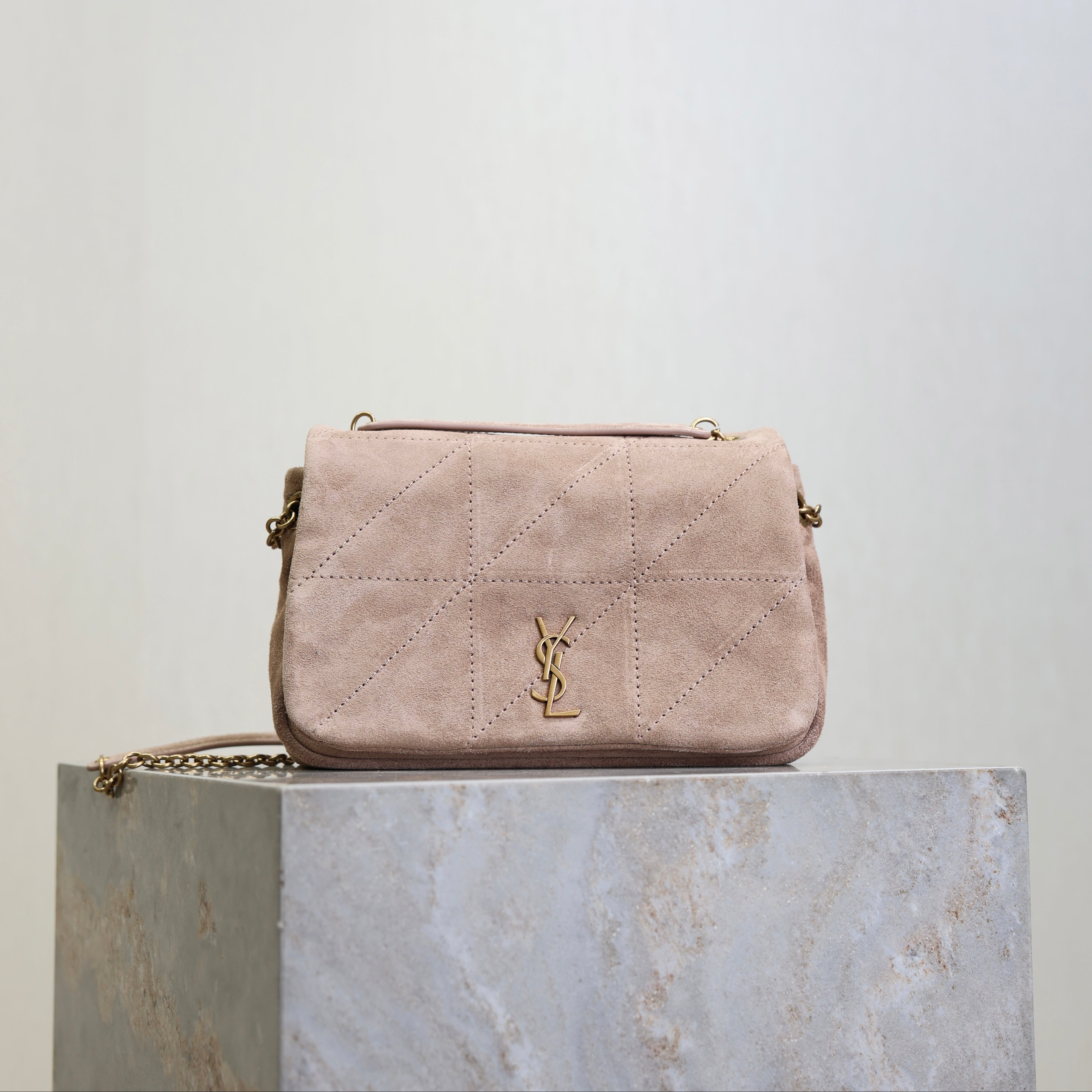 YSL 25S JAMIE 4.3 MINI 20 IN DUSTY ROSE BEIGE SUEDE GOLD HARDWRE