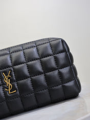 YSL 25S CASSANDRE MATELASSÉ CARRÉ POUCH ON CHAIN 18 IN BLACK LAMBSKIN