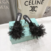 AQUAZZURA 26S BOUQUET HEELED SANDALS 80 MM IN BLACK SATIN & CALFSKIN